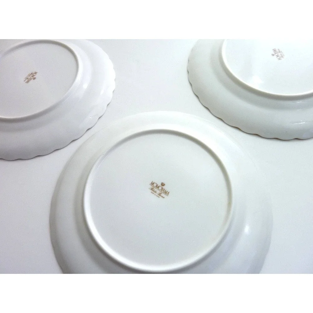 Momoyama Vintage Japanese Bone China Dinner Plates Birds Floral Gold Trim Set 3